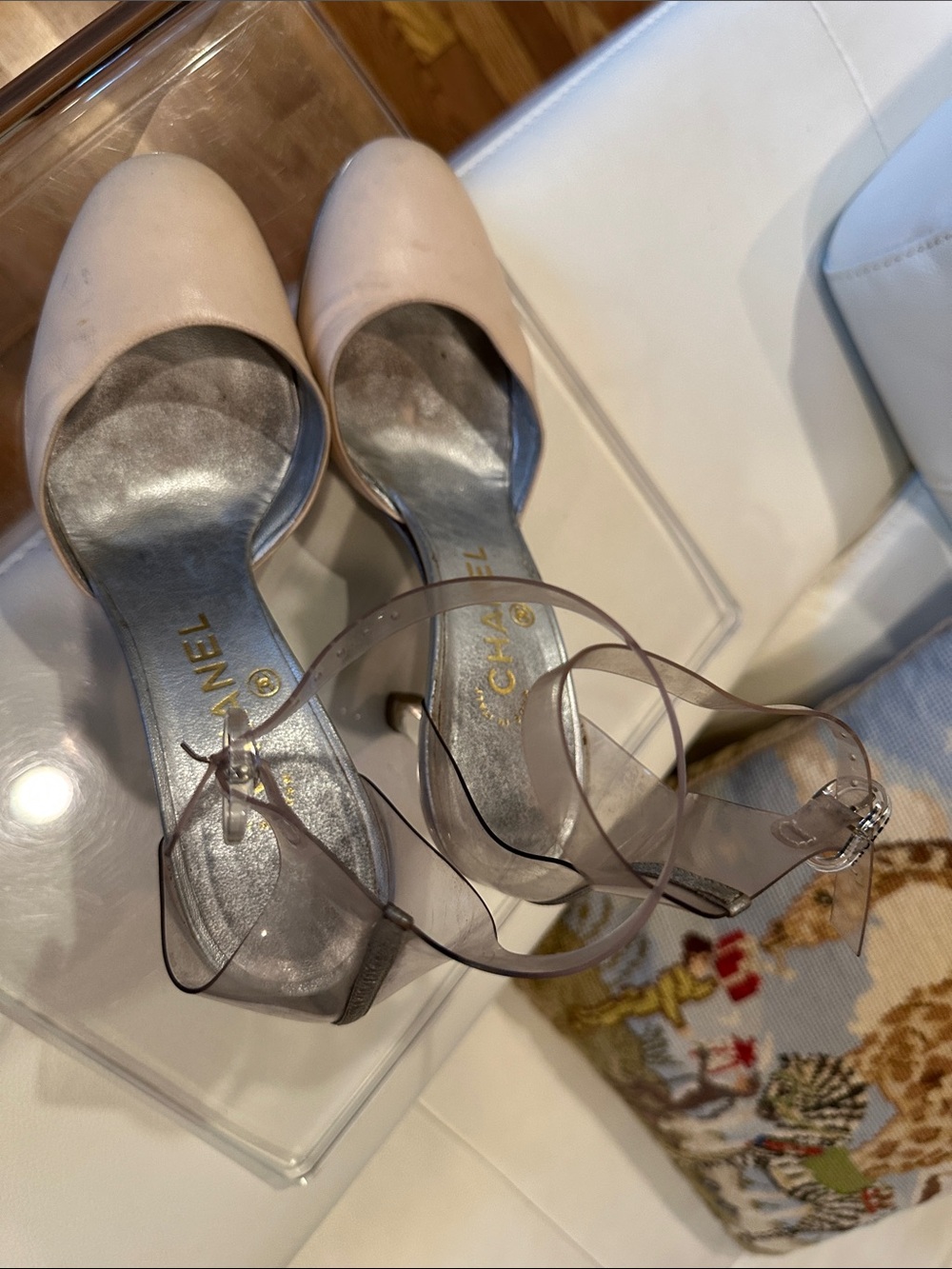 CHANEL Beige Leather Pumps with Clear Ankle Strap - Picture 14 of 16